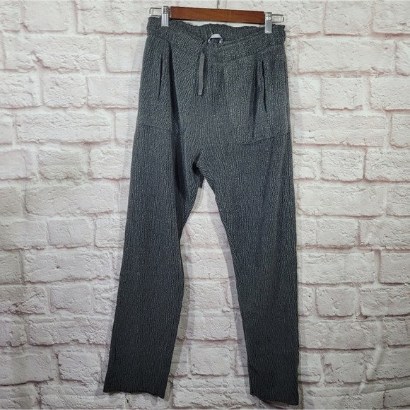 Zara Gray Stripe High Rise Crepe Drawstring Jogger Pants - Picture 1 of 7